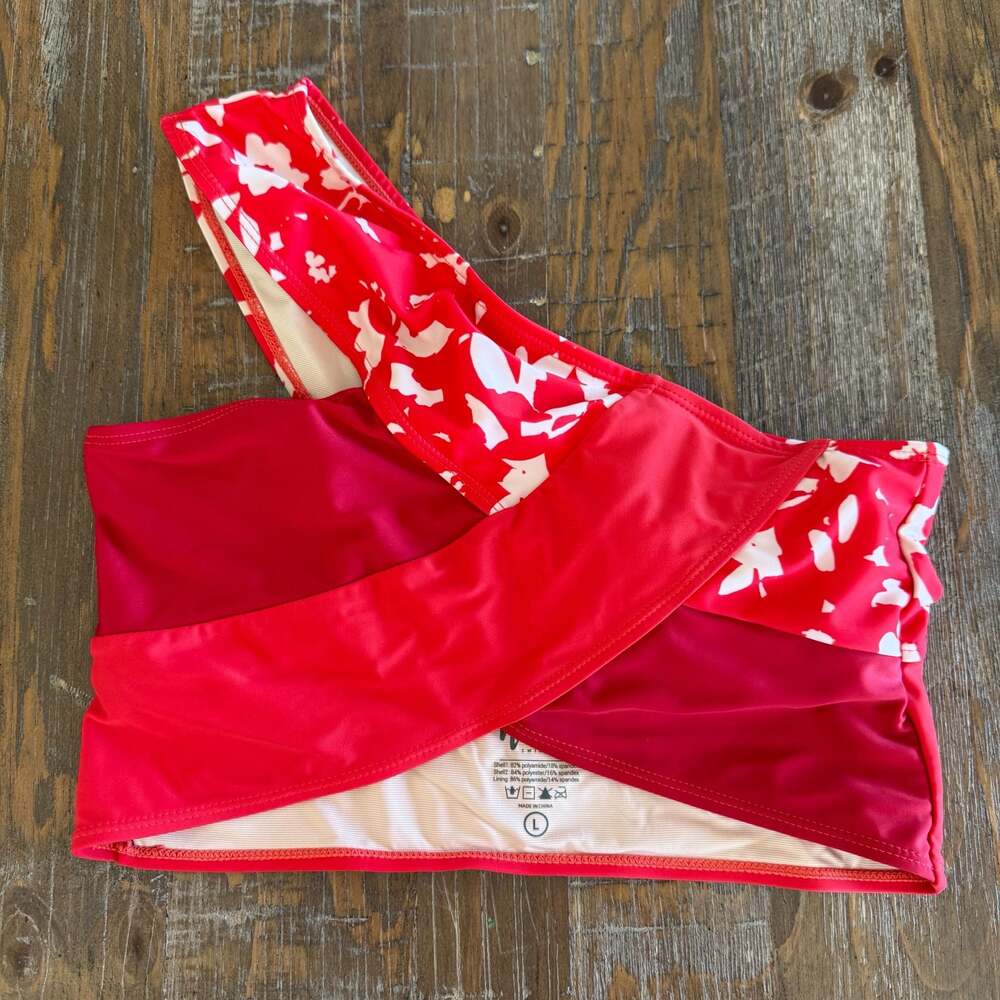Nani Swimwear Leilani One Shoulder Wrap Bikini Top Red Floral large